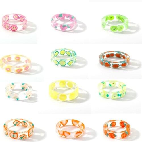 LJLGLY 2021 trend Korean Acrylic Ring Fruit Printing Candy Colorful Vintage Resin Rings For Womens Aesthetic Jewelry Accessorie