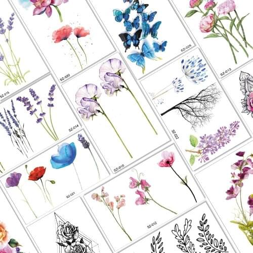 Fashion Watercolor Flower Temporary Tattoos Body Art Arm Legs Ankle Tattoos For Women Beauty Washable Realistic Sheets Sticker