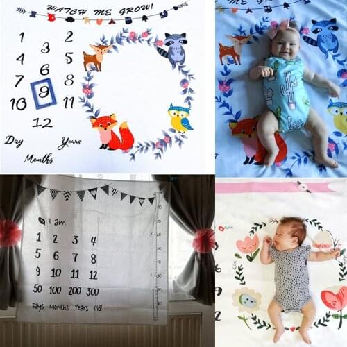 Cartoon Pattern Infant Baby Milestone Photo Props Background Blankets Backdrop Cloth Calendar Bebe Boy Girl Photo Accessories