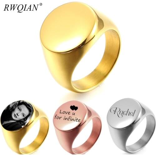 Custom Name Photo Ring Personalized 18K Gold Stainless Steel Men Signet Rings Family Photo Male Engagement Wedding Ring Jewelry