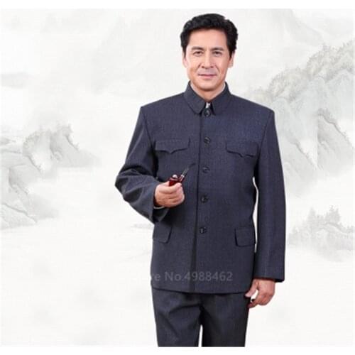 Man Classic Chinese Tunic Suit Retro Oriental Casual Slim Jacket+Pants Mandarin Collar Business Suit Solid Zhongshan Set