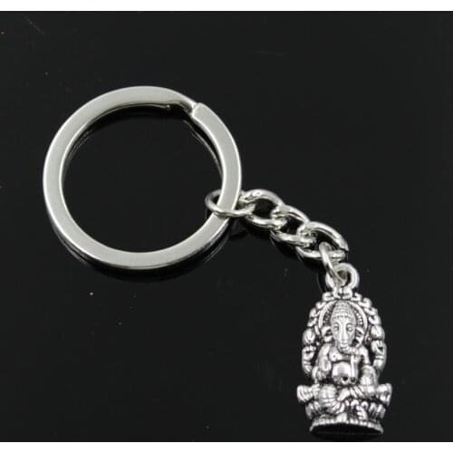 New Fashion Men 30mm Keychain DIY Metal Holder Chain Vintage Ganesha Elephant Buddha 26x14mm Silver Color Pendant Gift