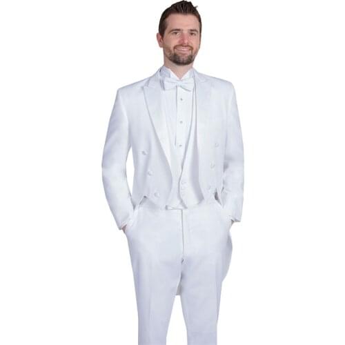 New Arrivals White Classic Men Suits Blazer Jacket+Vest+Pants Prom Elegant Formal Business Groom Tuxedos Best Men Tailcoats