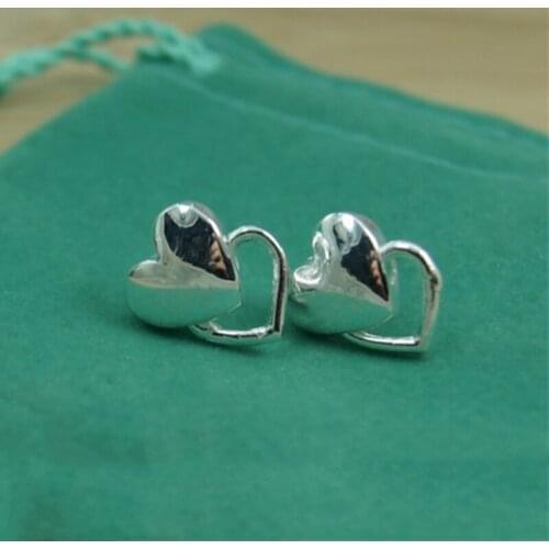 New 925 Silver Heart Stud Earrings for Women Fashion Silver Earring Charm Jewelry Gift