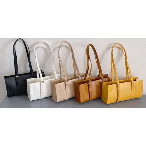 2021 New Solid Color Zipper Womens Bag Ladies Shoulder Bag High Quality PU Leather Female Middle Baguette Handbags Whole Sale