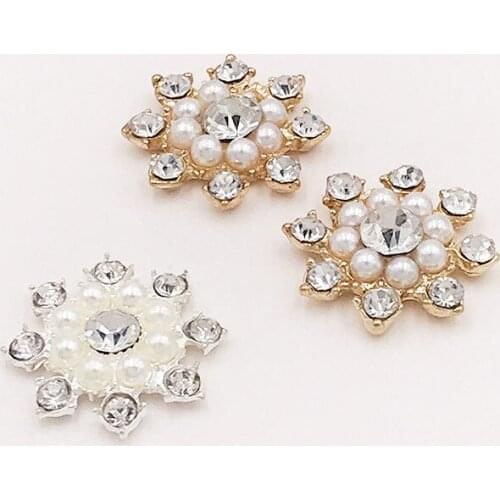 10pcs/lot Pearl alloy DIY Pendant Crystal Rhinestone Buttons Flower Cluster Flatback Wedding Embellishment Jewelry Craft