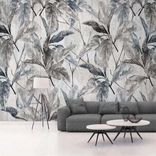 Custom 3D mural wallpaper modern minimalist Nordic black and white leaves wood retro background wall decorative painting wallpap