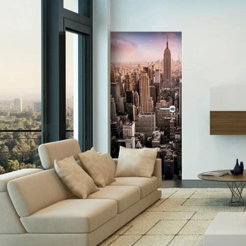 Hot Door Mural Sunset Buildding Scenery Door Sticker DIY Self-adhesive Waterproof Wallpaper Poste for Home Decoration Gift