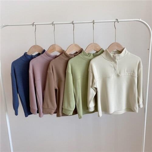 Toddler Boys Korean Warm Tshirt Casual Fashion Turtleneck Velvet Thick Cotton Kids Tshirt For Boy Baby Long Sleeve Tops Winter
