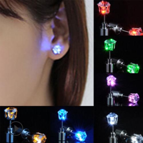 2020 new Gemstone Women Men LED Grow Light Up Bright Dance Christmas Halloween Earring Ear Stud Earrings Luminous Glow Party
