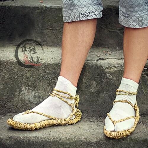 Japanese Anime One Piece Cosplay Shoes Men Women Retro Hand-Woven Straw Slippers Sandals Summer Lace Causal Flip Flops