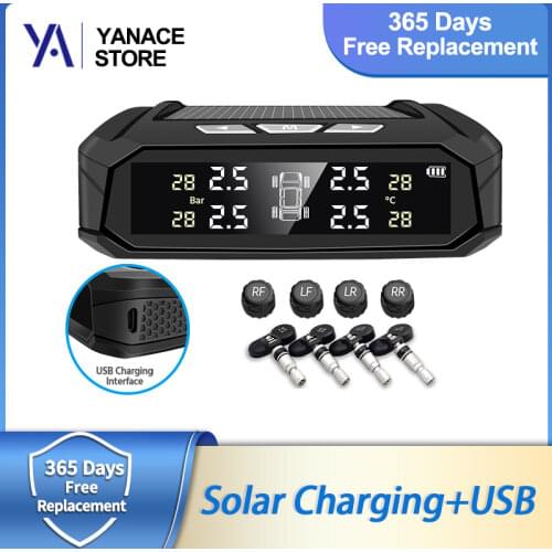 Dropshipping TPMS Car Tire Pressure Monitoring System Solar Charging Auto Display Temperature Alert with 4 sensor