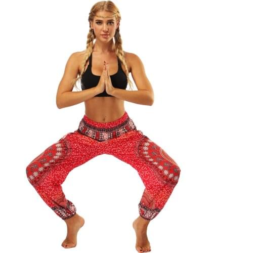 Sweatproof and breathable digital print loose-fitting womens folk style sports yoga pants casual beach knickerbockers