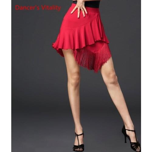 Latin Dance Female Adult Sexy Skirt National Standard Friendship Dancing Clothes Tassel Lotus Leaf Skirts Practice Clothing