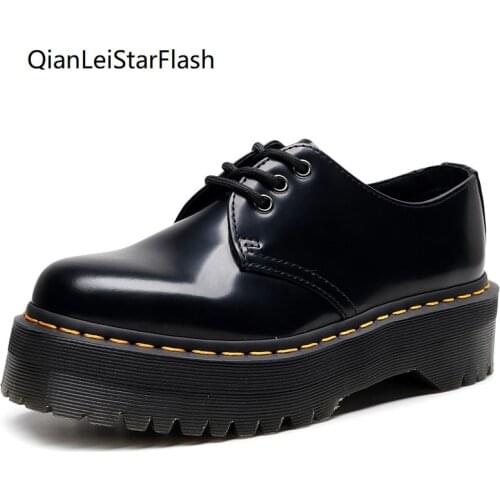 Women Oxford Shoes Hight Increasing Motorcycle Boots Handmade Genuine Leather Platform Martens Female Punk Thick Bottom Loafers