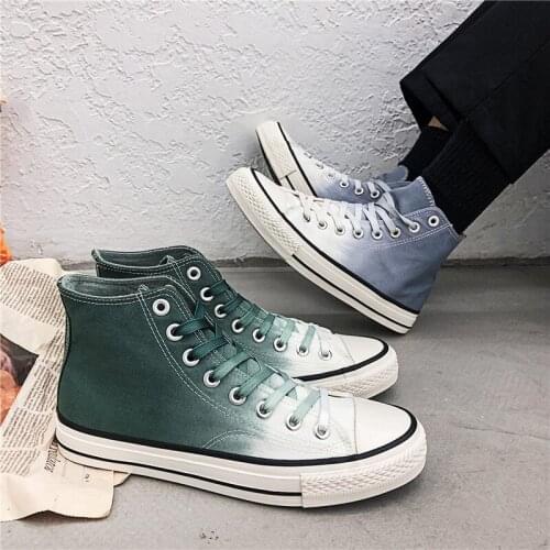 Male Canvas Shoes Gradient Color Women Summer Canvas Sneakers Students Casual Shoes High Top Mens Vulcanize Shoes Flat Shoes