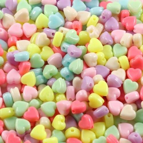 200pcs 6*6*4mm Mixed Acrylic Beads Love Heart Loose Spacer Beads for Jewelry Making Handmade Diy Bracelet Necklace Accessories