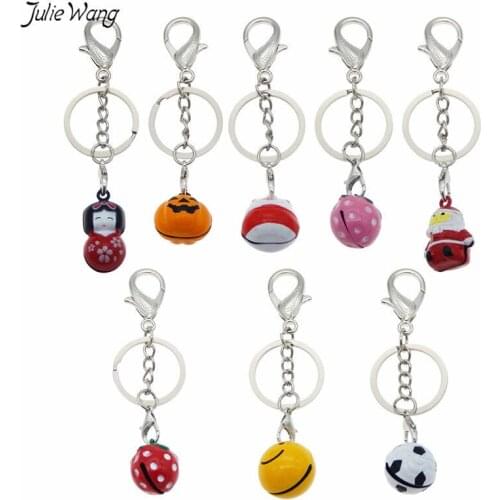 Julie Wang 3pcs Alloy Cartoon Key Chain Bell Charms Enamel Pendant Key Ring Multi Styles Jewelry Making Decor Ornament Accessory