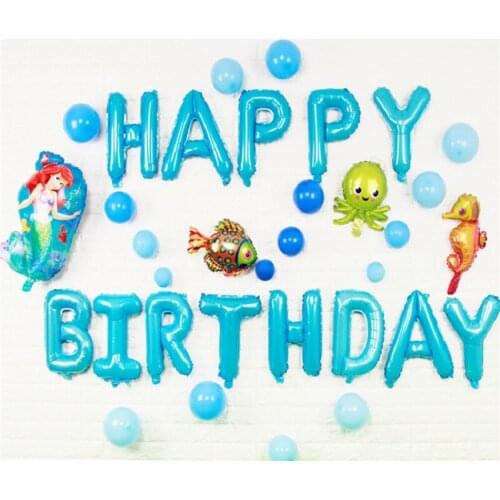 37pcs Ocean Sea Theme Set Happy Birthday Party Decoration Helium Foil Balloons Octopus Sea Lions Blue Set Kids Party Air Balls