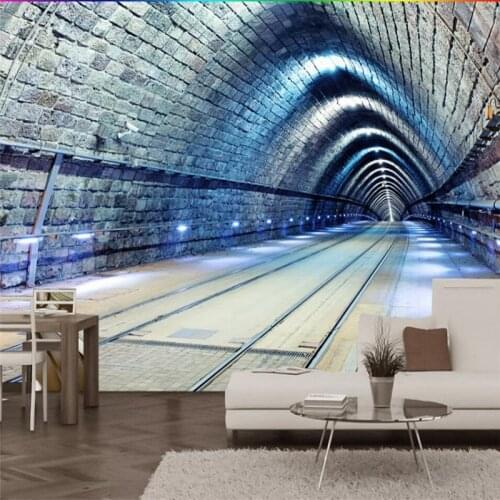 Beibehang 3d three-dimensional space background wall space tunnel restaurant murals custom large mural green wallpaper