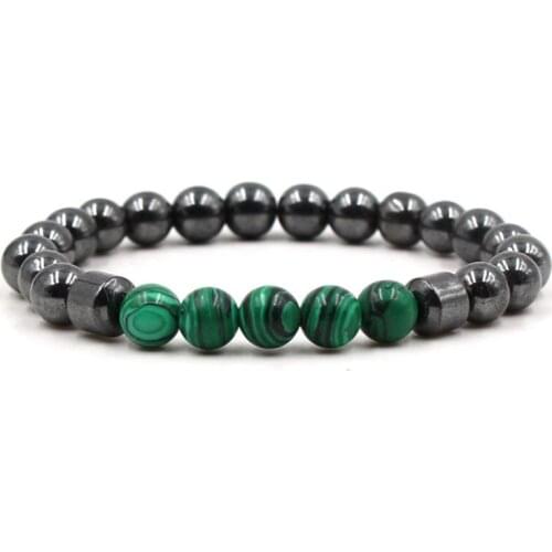 8mm jf43 adjusted Charm nature malachite hematite bead Bracelet women Healing Prayer Reiki Chakra Buddha Yoga