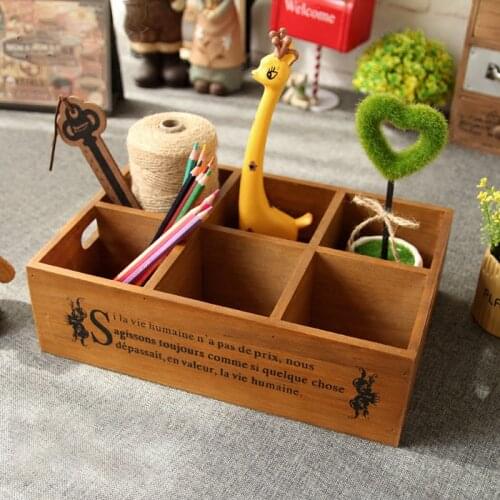 1pc Vintage Zakka Large 6-grids Wooden Planter Storage Box Pots Tray for Succulent Plants Flowerpot Desktop Home Decoration