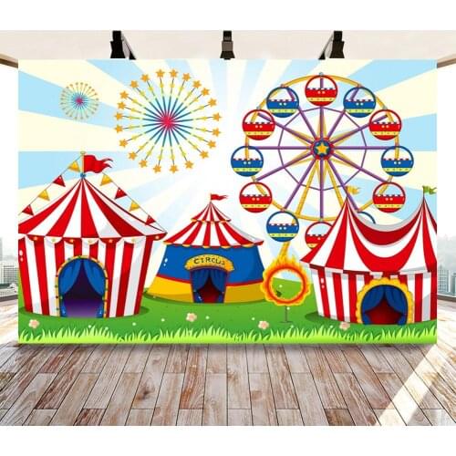 Children Playground Ferris Wheel Decoration Theme Party Backdrops Blue Sky Ticket Office Kids Birthday Photo Backgrounds