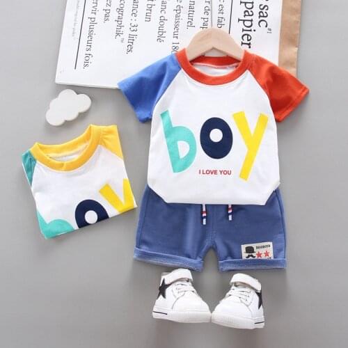 Summer New Clothing Set Cotton Clothing Set For Kids Boys Casual Letter Cartoon Tops tshirt Letter+Jean Shorts 2021 Kids Outfits