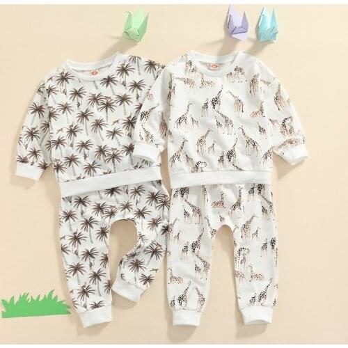 1-4Y Toddler Kids Baby Boy Long Sleeve Cartoon Animal Print Pullover Sweatshirt Tops Long Pant Trouser 2PCS Autumn Clothes Set