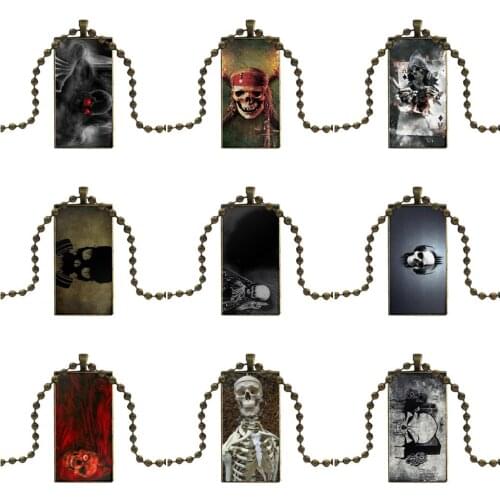 For Girls Statement Maxi Necklace Fashion Long Chain With Rectangle Necklace Jewelry Skeleton Head