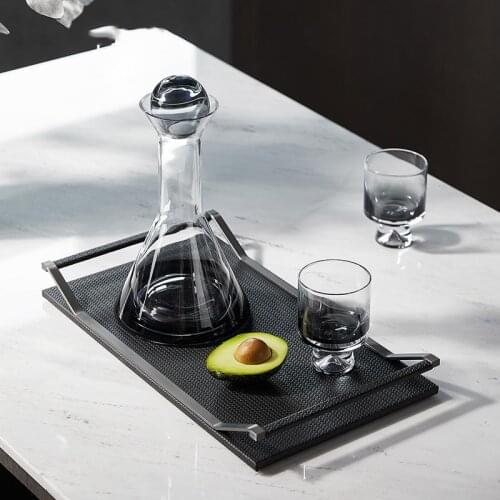 Home Modern Black Leather Metal Tray Sales Center Office Lobby Living Room Coffee Table Desktop Indoor Decoration Storage Tray