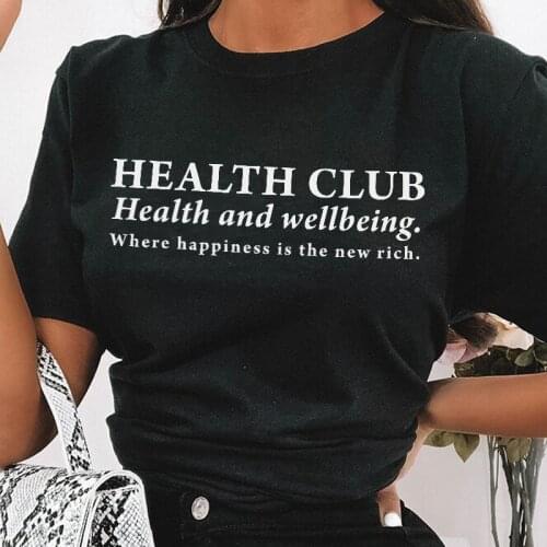 Health Club Letter Print T Shirt Oversize Casual Cotton Egirl Aesthetic Woman Tshirts Cute Graphic Tee Streetwear Tumblr Clothes