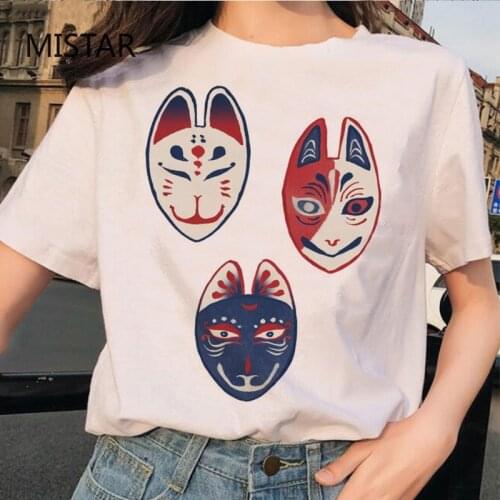 Japanese Style Ulzzang Harajuku Fun Three Masks Print Short Sleeve Harajuku Tshirt Fashion O-neck Casual Women Cartoon T-Shirt