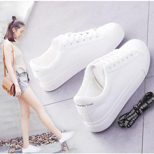 Women Sneakers 2020 Fashion Breathble Vulcanized Shoes Women Pu leather Platform Shoes Women Lace up Casual Shoes White