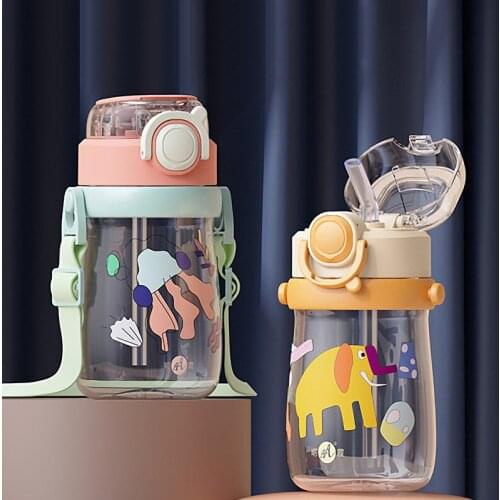 Summer Cute Kids Water Bottle Bounce Cover Straw Cup Student Sports Plastic Cup Portable Tumbler Cup Straws Reusable with Lid