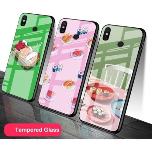 Cute Japanese sushi Tempered Glass Phone Case For Redmi Note 5 6 7 8 9 Pro Note8T Note9S Redmi8 9 Cover Shell