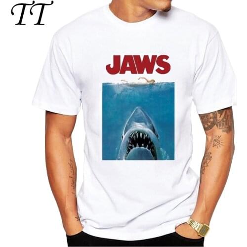 2019 Funny Summer Vintage Movie Jaws Design T Shirt Mens High Quality Hipster Shark Print Tops Tees gt046