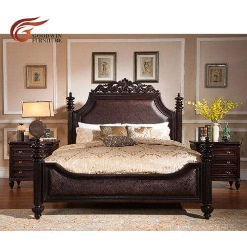 Ashley bedroom furniture sets luxury mahogany carved wood bed and night stand and chest of drawers WA391