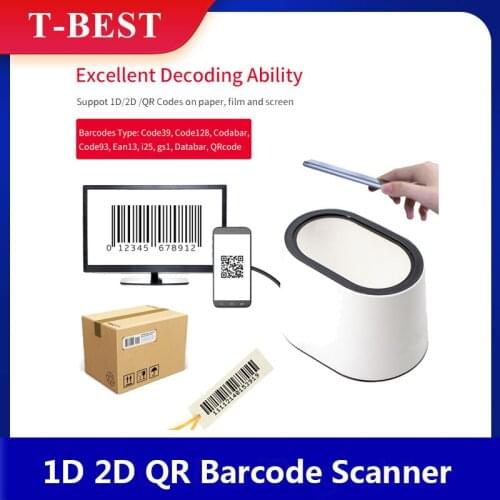 Desktop 1D 2D QR Barcode Scanner Platform USB Wired Bar Code Reader Large Scanning Window Support Auto-Sensing Hands Free