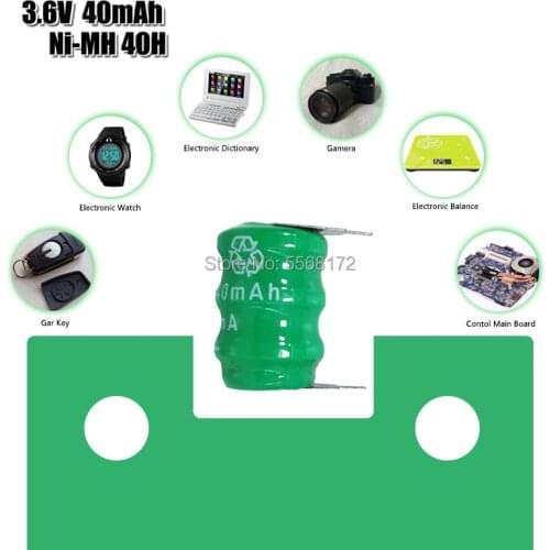 New Original Ni-MH Battery 40mAh 3.6V 12.3x17.5MM Rechargeable Battery With Pins