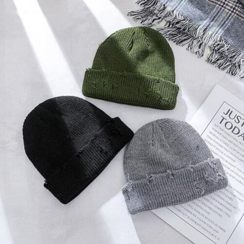 Autumn Fashion Knitted Skullies Women Hip Hop Warm Hat Winter Beanies Unisex Streetwear Hole Cap Men PJ395