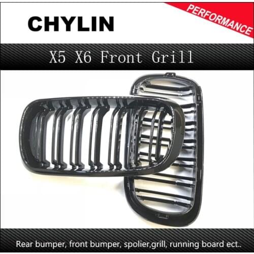 A Pair 14 -16 For BMW X5 F15 X6 F16 2014 2015 2016 Front Grille Dual Slats Gloss Black Finish