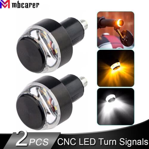 CNC Turn Signals Motorcycle LED Handle Bar End Blinker for 22mm Handlebar Amber Grip Plug Signal Light 12V Flashing Handle Bar