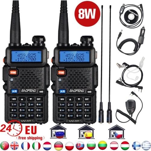 2pcs High Power 8W Baofeng UV 5R Walkie Talkie UV-5R Portable Amateur Ham CB Radio Station 10KM UV5R Dual Band FM Transceiver