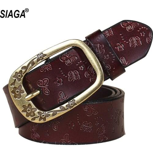 Ladies Plum Blossom Decorative Cowhide Leather Belts Waistband Cow Genuine Needle Buckle Belt for Women Jeans FCO063