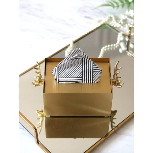 Luxury Gold Deer Head Tissue Box Modern Sales Office Living Room Coffee Table Drawer Box Desktop Home Decor Furnishings