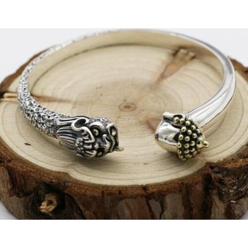 Handmade Silverware Retro Thai Silver Ethnic Style S925 Sterling Silver Fashion Men And Women Open Ended Bangle