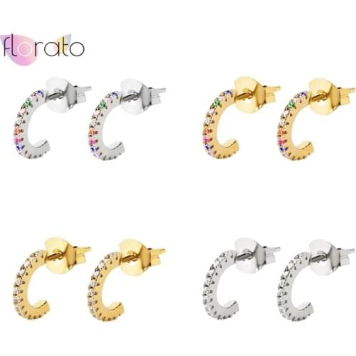 925 Sterling Silver Ear Needle C Shape Geometry Earrings Crystal Stud Earring for Women Party Fashion Accessories Jewelry