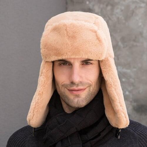 Unisex Fleece Trapper Hat Faux Fur Windproof Winter Hat Warm Earflap Chin Strapper Funny Hats Outdoor Russian Ushanka Cap Skiing