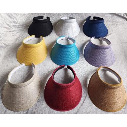 Womne Summer Breathable Straw Sun Hats Topless Empty Sun Visor Cap hat Ladies Adjustable Nature Straw Topless Beach Trip Cap